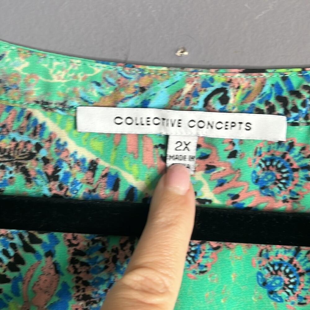 Collective Concepts Green Pink Paisley Print Sleeveless Tunic Plus 2X - Picture 2 of 7